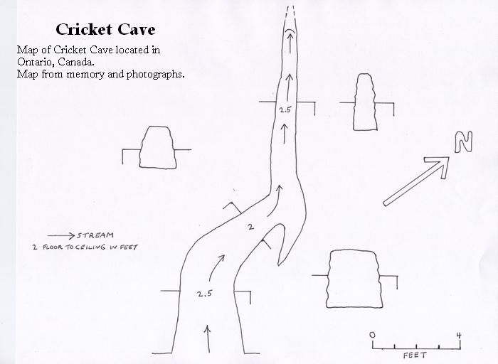 Map of Cricket Cave in Ontario Canada.