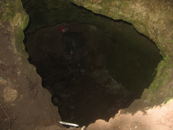 Looking into Death Bell Cave in Ontario.